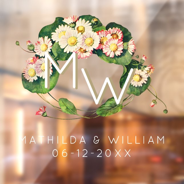 Art Nouveau Daisies Wreath Monogram to Personalise Window Cling (Sheet 2)