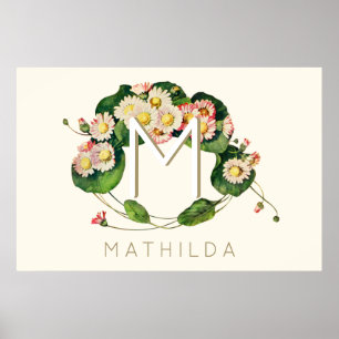 Art Nouveau Daisies Wreath Monogram to Personalize Poster