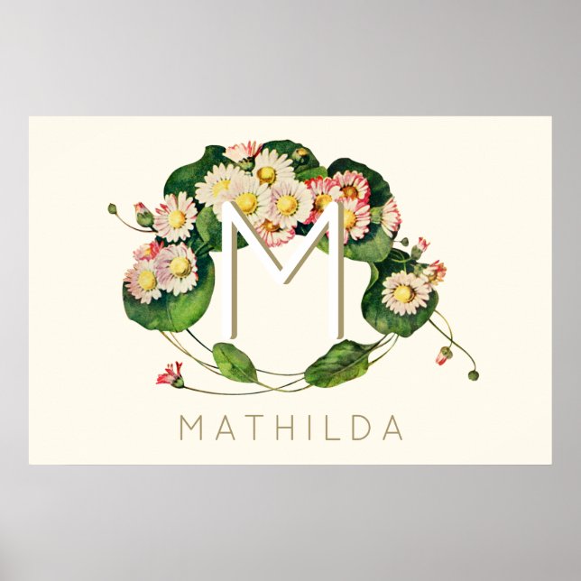 Art Nouveau Daisies Wreath Monogram to Personalize Poster (Front)