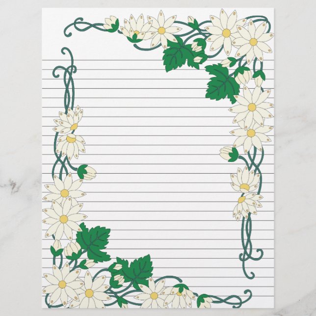 Art Nouveau Daisy Border Lined Recipe Page (Front)