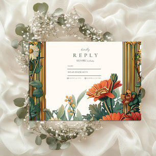 Art Nouveau Daisy Gerbera Floral Frame Wedding RSVP Card