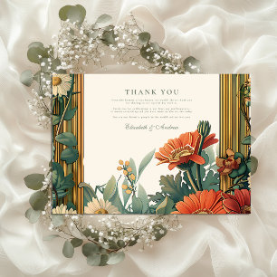 Art Nouveau Daisy Gerbera Floral Frame Wedding Thank You Card