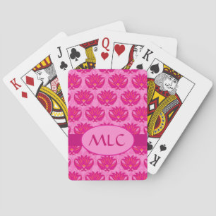 Art Nouveau Damask Monogram Hot Pink Playing Cards