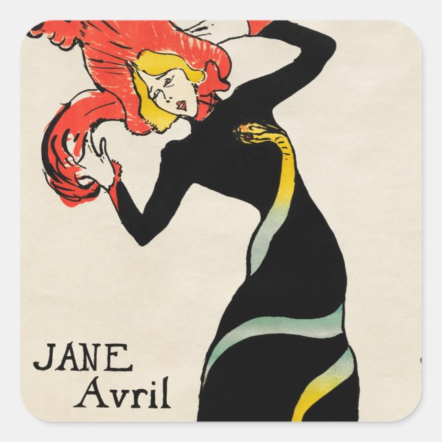 Art Nouveau Dancer Jane Avril by Toulouse Lautrec Square Sticker (Front)