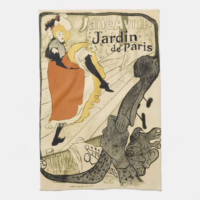 Art Nouveau Dancer Jane Avril by Toulouse Lautrec Tea Towel (Vertical)