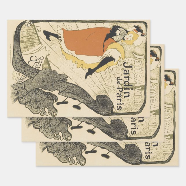 Art Nouveau Dancer Jane Avril by Toulouse Lautrec Wrapping Paper Sheet (Set)