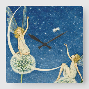 Art Nouveau Dandelion Fairy Illustration Square Wall Clock