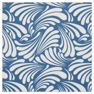 Art Nouveau dark cerulean blue Fabric