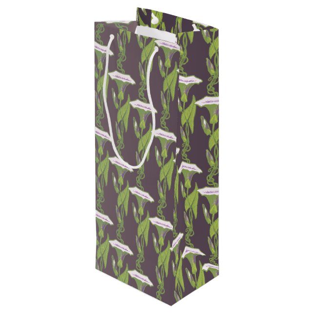 Art Nouveau dark Ipomoea floral wallpaper art Wine Gift Bag (Back Angled)