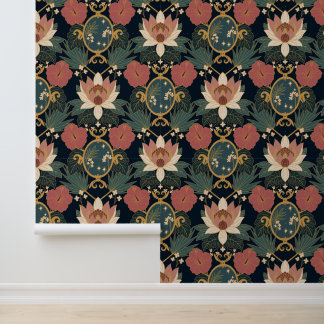 Art Nouveau Dark Lotus Vintage Wallpaper