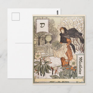 Art Nouveau December Winter Garden Illustration Postcard