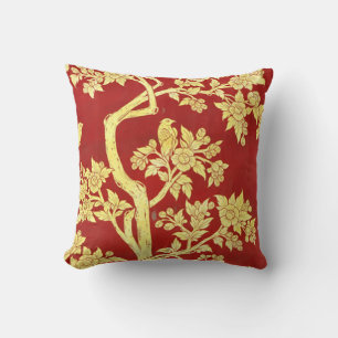 art nouveau,deco,asian,gold,red,vintage,rustic,flo cushion