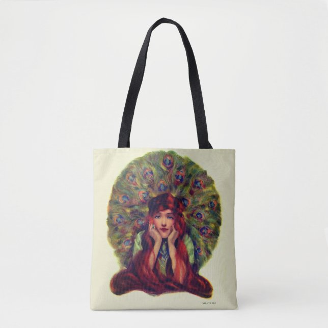 Art nouveau deco elegant woman peacock feathers  tote bag (Front)