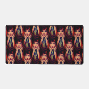 Art nouveau deco elegant woman red head beauty desk mat
