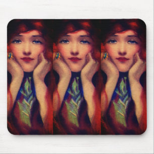 Art nouveau deco elegant woman red head beauty  mouse mat