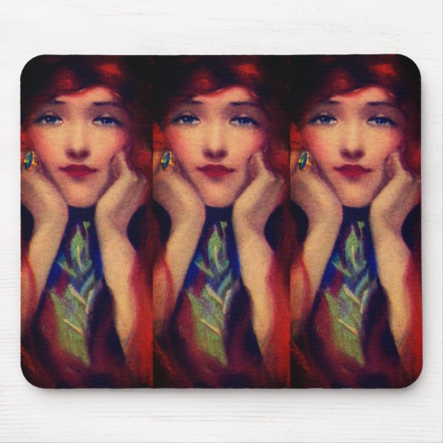 Art nouveau deco elegant woman red head beauty  mouse mat (Front)