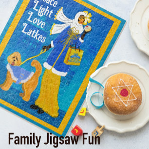 Art Nouveau Deco Hannukah Doodle Dog Jigsaw Puzzle