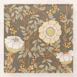 Art Nouveau: Decorative Floral Vintage. Glass Coaster