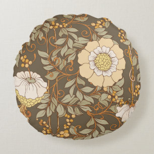 Art Nouveau: Decorative Floral Vintage. Round Cushion