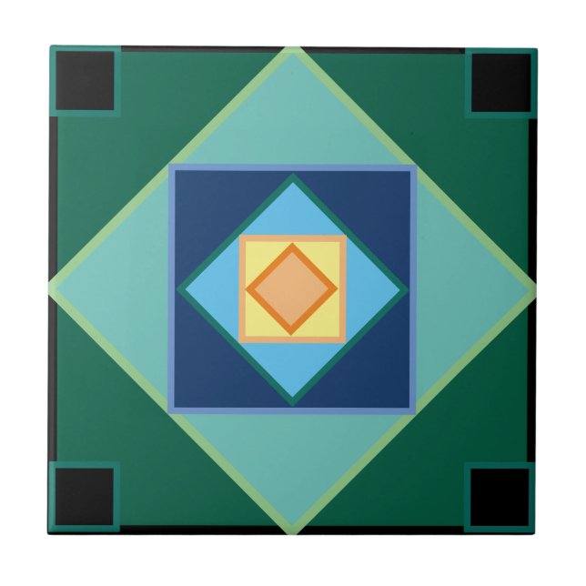 Art Nouveau decorative geometric squares Tile (Front)
