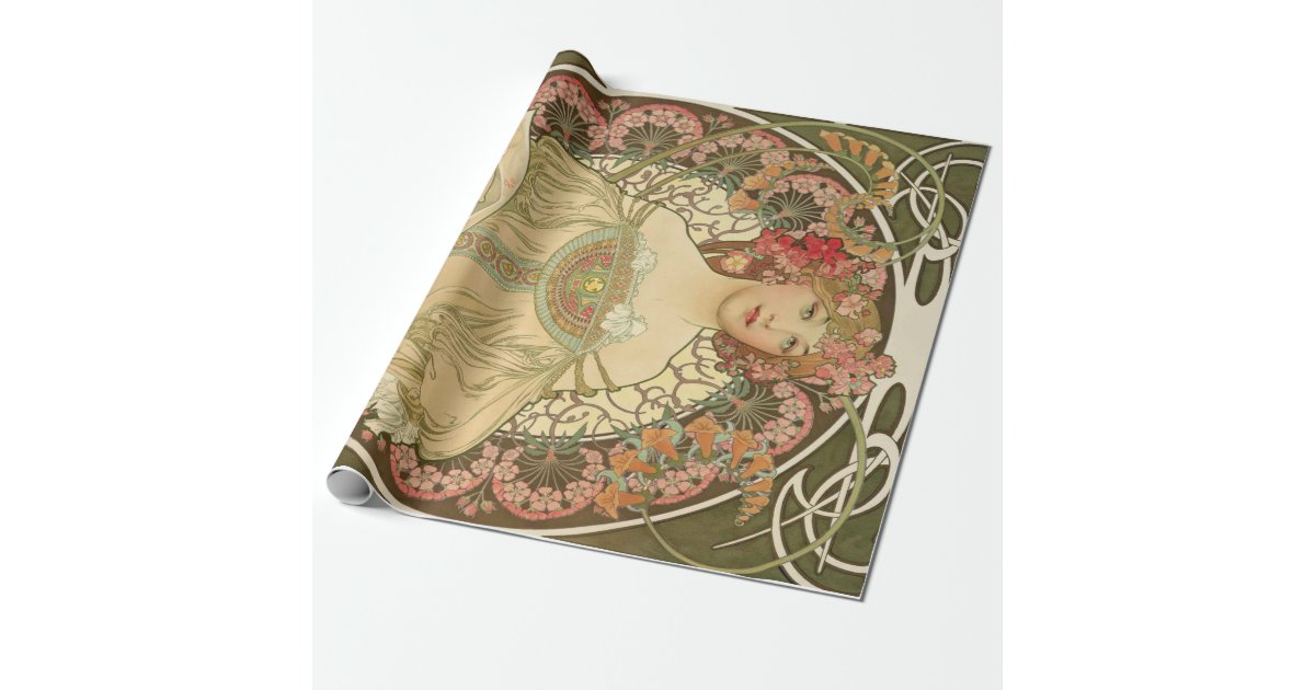 Art Nouveau Decoupage Poster Wrapping Paper Zazzle