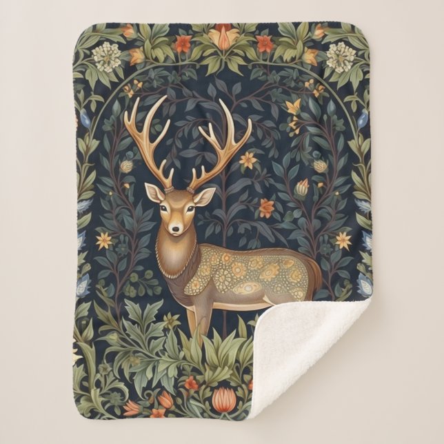 Art nouveau deer in the garden sherpa blanket (Front)