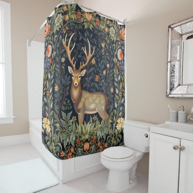 Art nouveau deer in the garden shower curtain (In Situ)