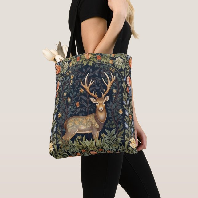 Art nouveau deer in the garden tote bag (Close Up)