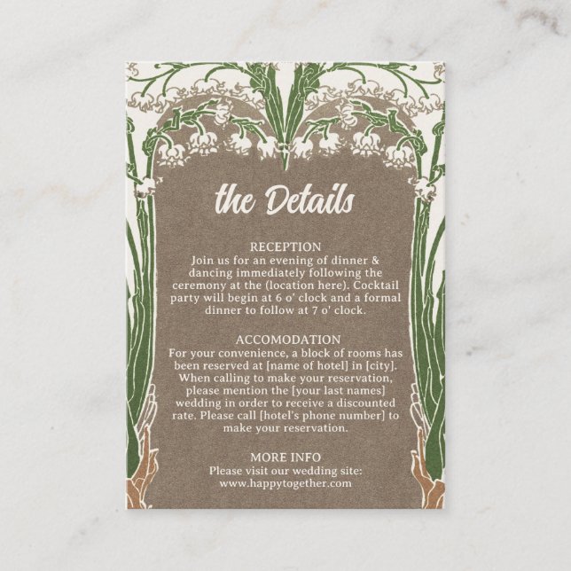 Art Nouveau Delicate Snowdrops Wedding Details Enclosure Card (Front)