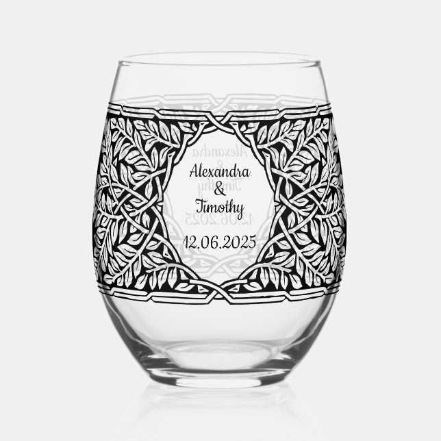 Art Nouveau Design Drinkware Set Stemless Wine Glass (Front)