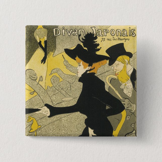 Art Nouveau, Divan Japonais by Toulouse Lautrec 15 Cm Square Badge (Front)