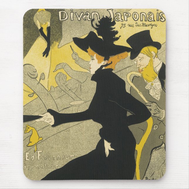 Art Nouveau, Divan Japonais by Toulouse Lautrec Mouse Mat (Front)