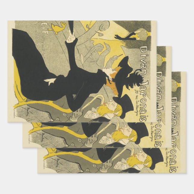 Art Nouveau, Divan Japonais by Toulouse Lautrec Wrapping Paper Sheet (Set)
