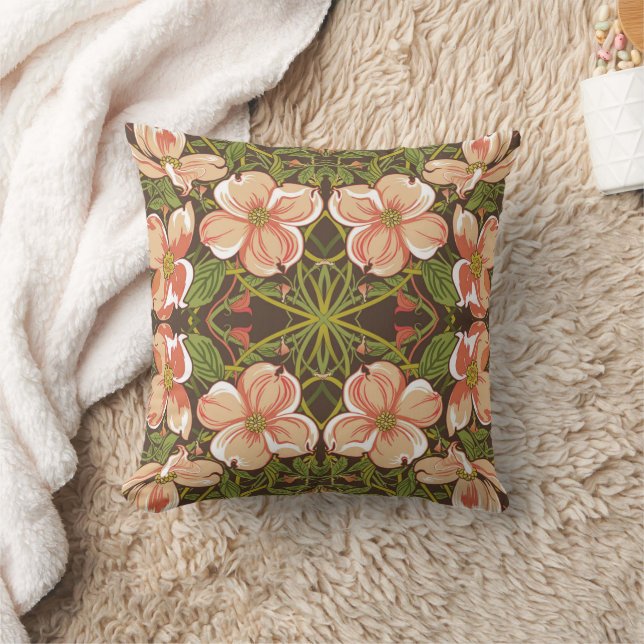 Art Nouveau Dogwood Blush Floral Print Cushion (Blanket)