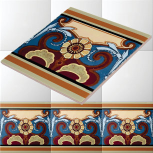Art Nouveau Dragonflies & Flowers Frieze Tile