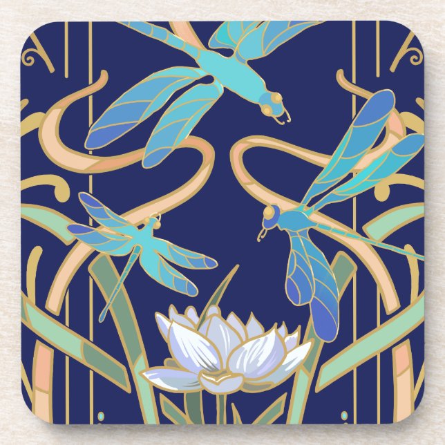 Art Nouveau Dragonflies Pattern Coaster (Front)