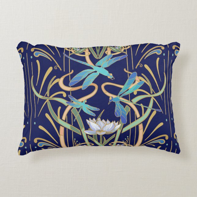 Art Nouveau Dragonflies Pattern Decorative Cushion (Front)