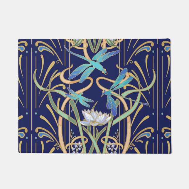Art Nouveau Dragonflies Pattern Doormat (Front)
