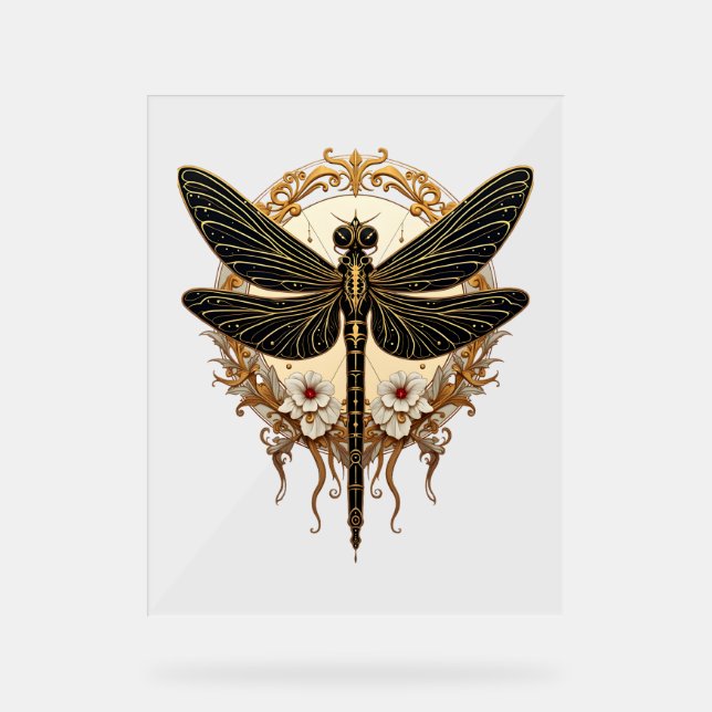 Art Nouveau Dragonfly Elegant Steampunk Acrylic Sign (Front)