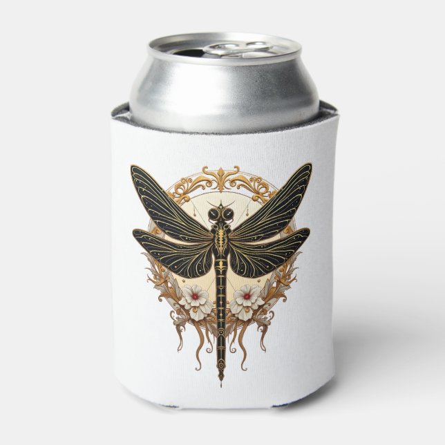 Art Nouveau Dragonfly Elegant Steampunk Can Cooler (Can Front)