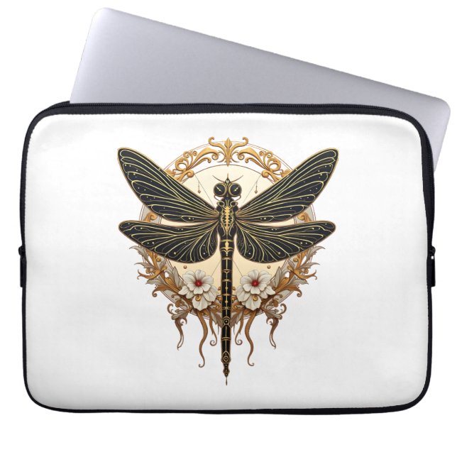 Art Nouveau Dragonfly Elegant Steampunk Laptop Sleeve (Front)