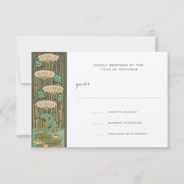 Art Nouveau Dragonfly Lily Pad RSVP Response Card (Front)