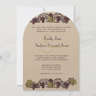 Art Nouveau Eggplant Lime Vineyard Wedding Invites