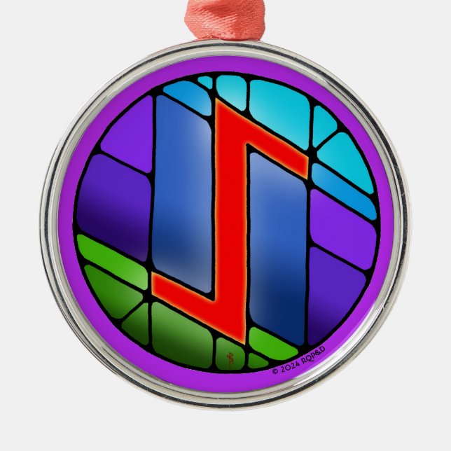 Art Nouveau Eihwaz Rune of Perseverance Metal Tree Decoration (Front)