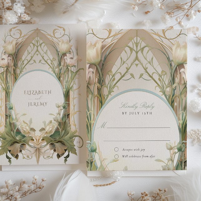 Art Nouveau Elegance: Floral Wedding RSVP Card (Creator Uploaded)