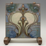 Art Nouveau Elegance Jade Bronze Tile<br><div class="desc">Experience the allure of the Art Nouveau movement with this enchanting ceramic tile that artfully fuses jade green and bronze hues. It boasts an elegant, symmetrical design reminiscent of natural forms and structures, a signature of the period. The graceful lines and curves are highlighted in a burnished bronze tone, contouring...</div>