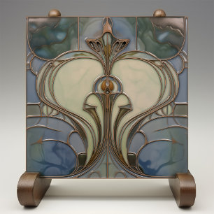 Art Nouveau Elegance Jade Bronze Tile