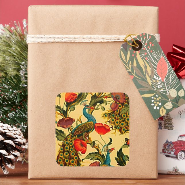 Art Nouveau Elegance: Sidewall, The Peacock, 1896 Square Sticker (Holiday)