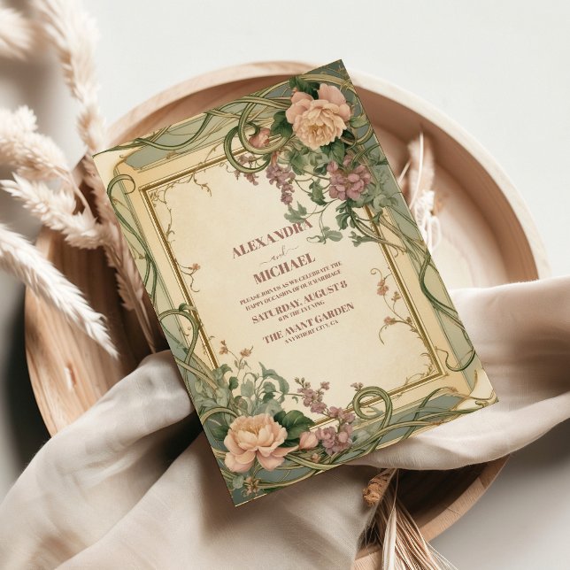 Art Nouveau Elegant Botanical Wedding Invitation (Creator Uploaded)