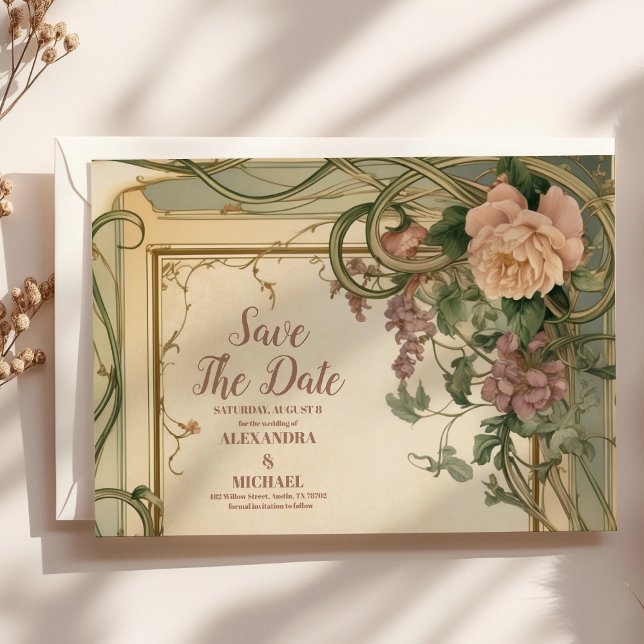 Art Nouveau Elegant Botanical Wedding Save The Date (Creator Uploaded)